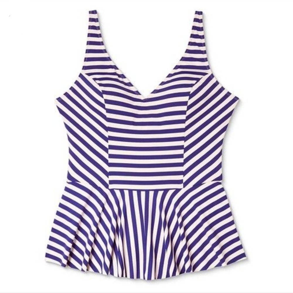 Indigo Stripe Nautical Peplum Tankini Plus Swim